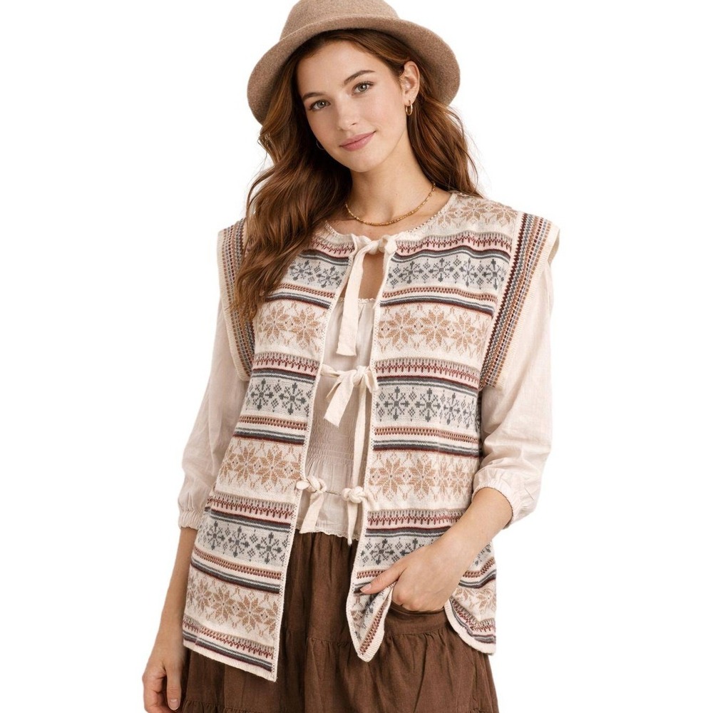 Vintage Its Pure Gould Womens 1970s Sweater Vest Folk Boho Nordic Cottage Scandi